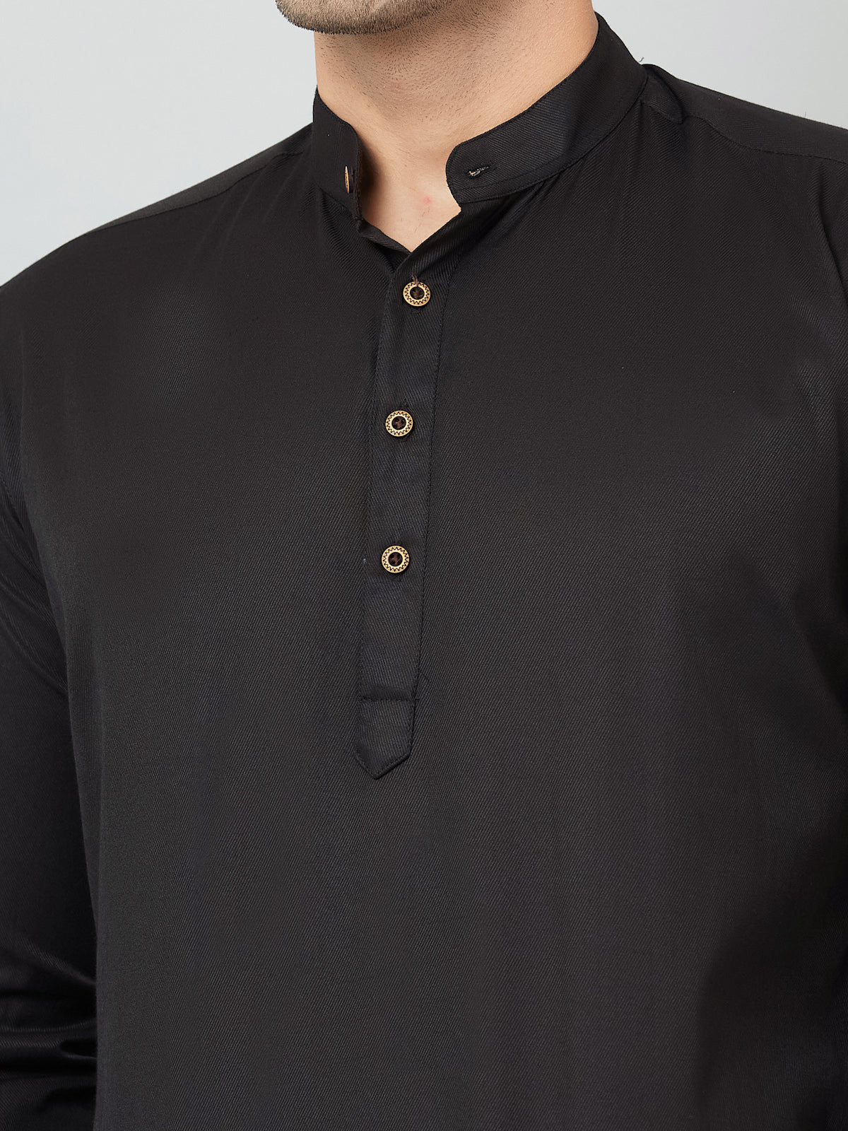 Louis Monarch Men Solid Black Pure Cotton Straight Short Kurta